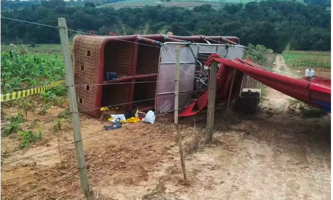 Mulher morre em queda de balão com 33 passageiros no interior de SP